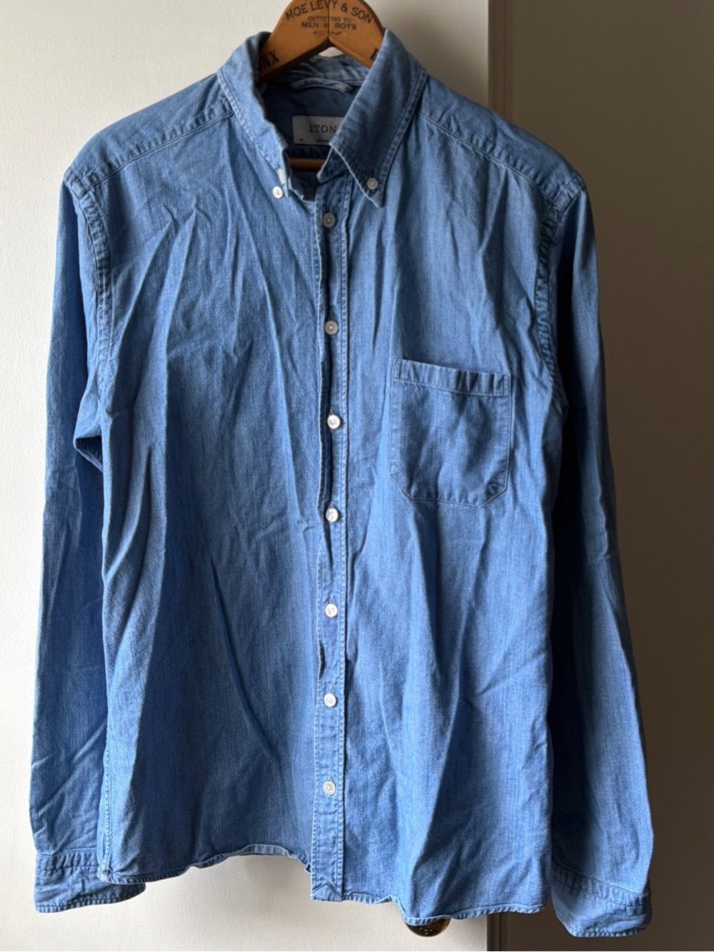 Eton Denim Button Down Long Sleeve Shirt Size M Super Slim Light Blue Old Money